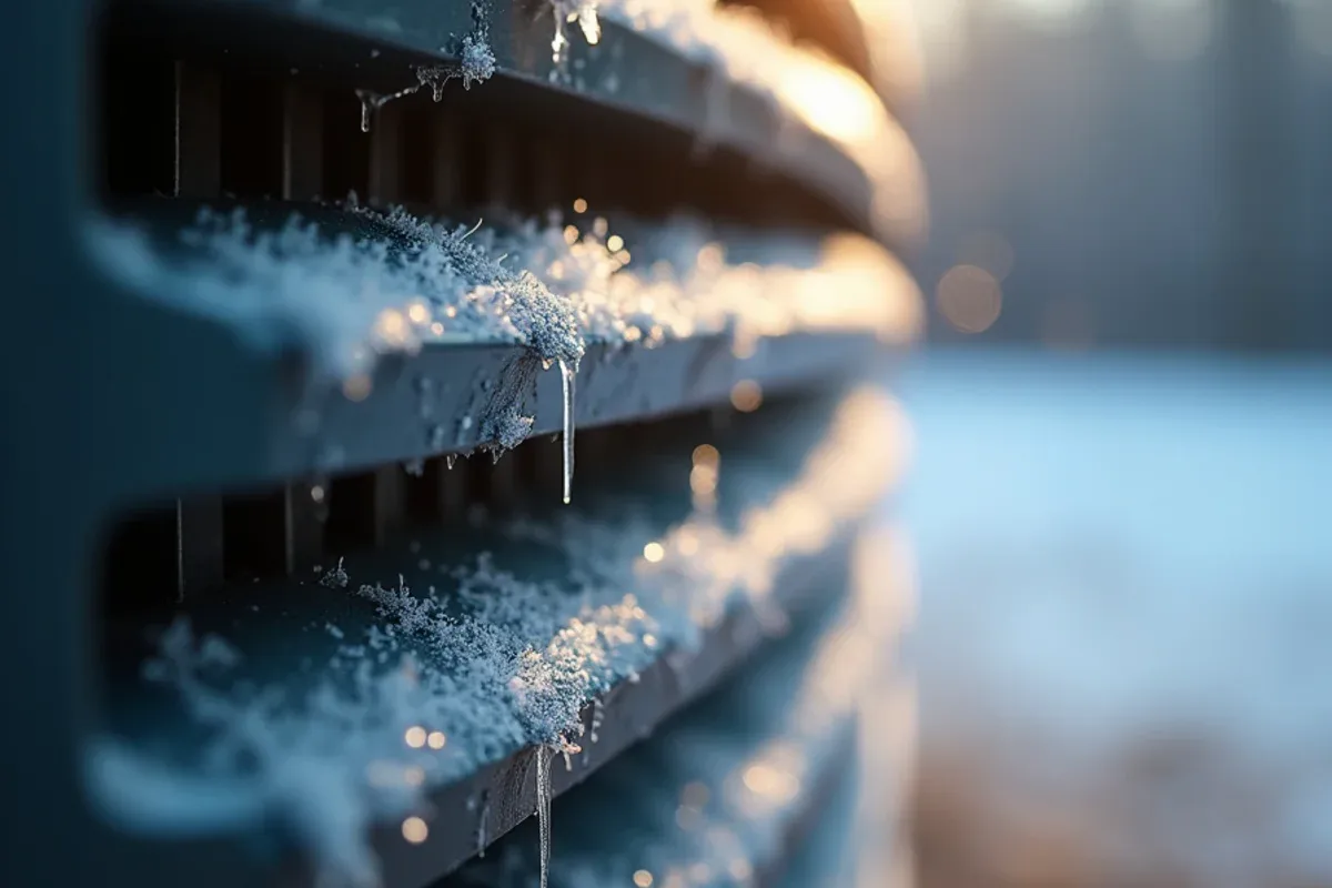 Steam rising from an outdoor heat pump during a normal defrost cycle at a home in Waxhaw, NC