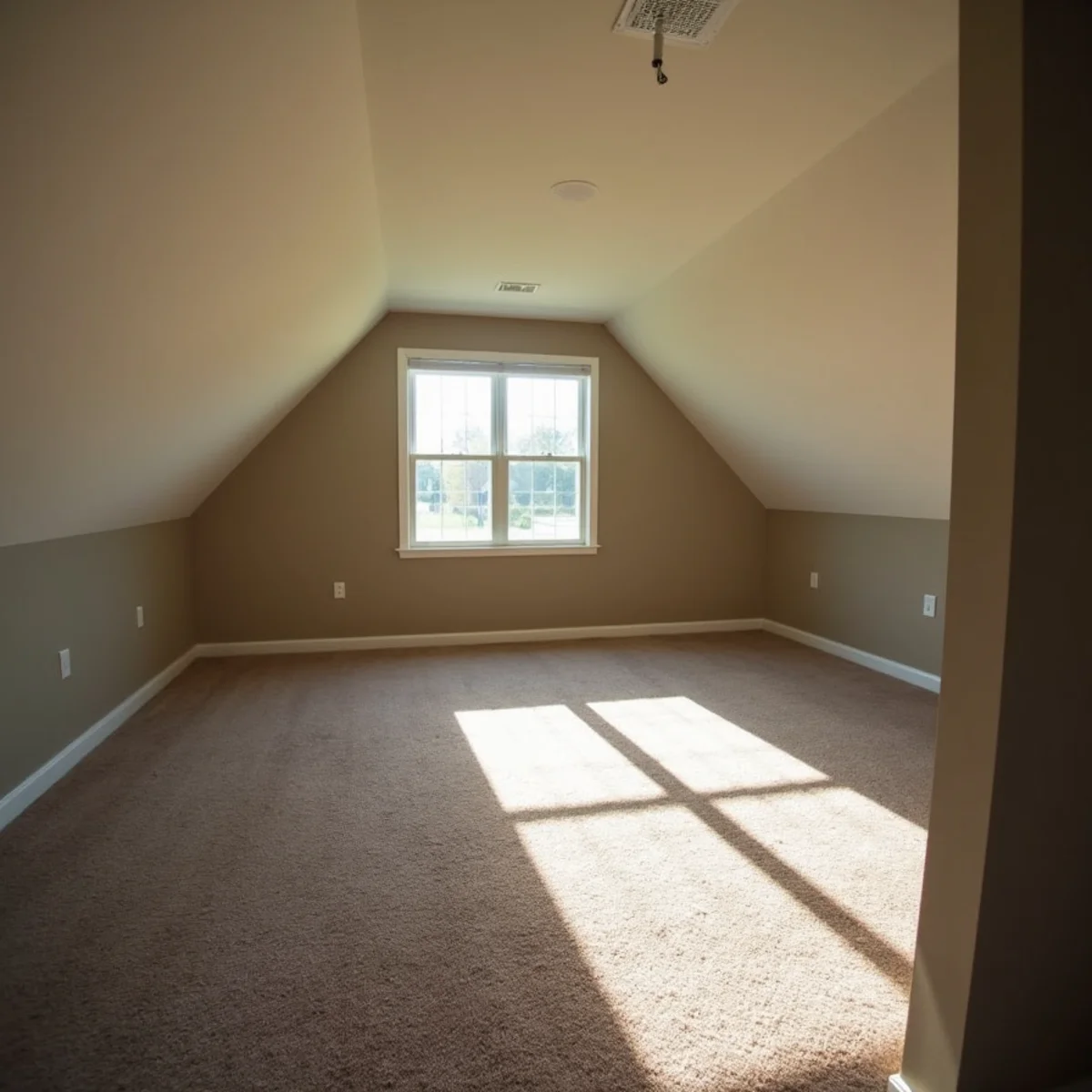 Sunlit bonus room over the garage in a two-story home in Waxhaw, NC with a ceiling supply register